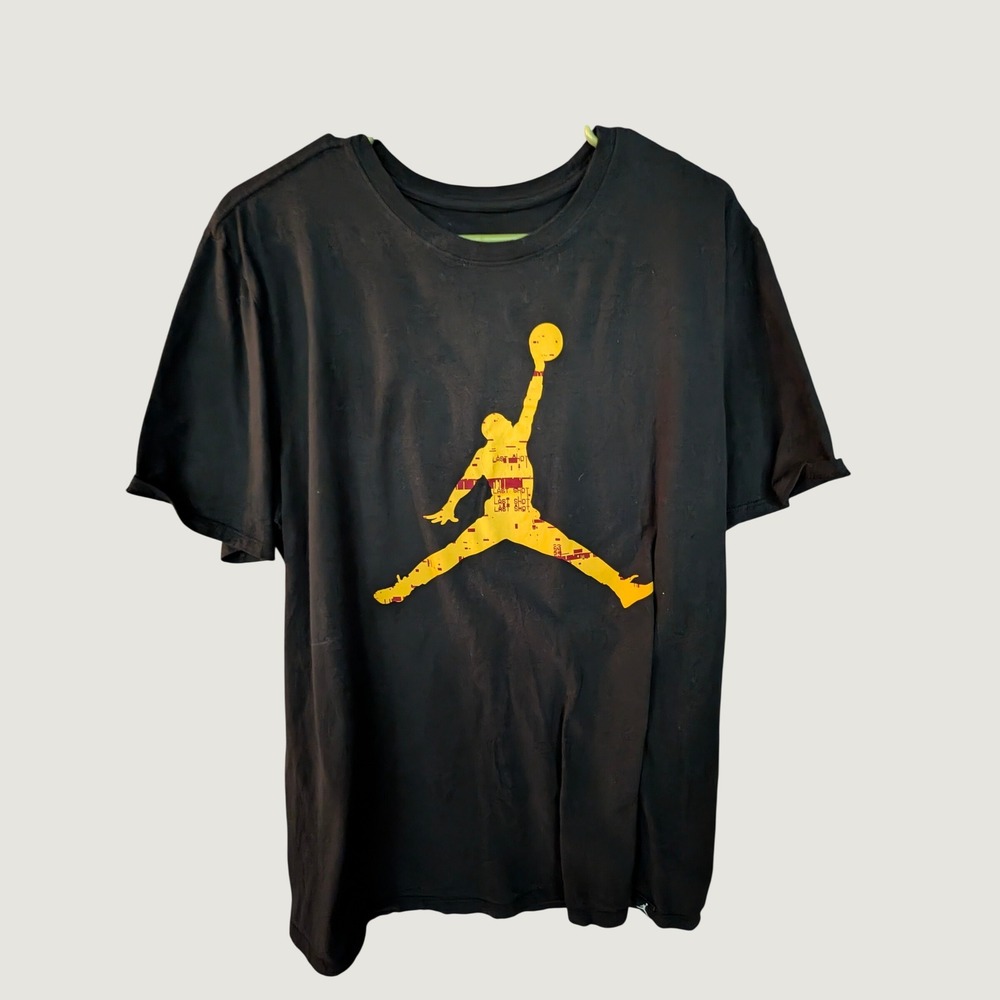 Jordan Brand Last Shot Jumpman Graphic T-Shirt Mens Large Black Yellow Tee